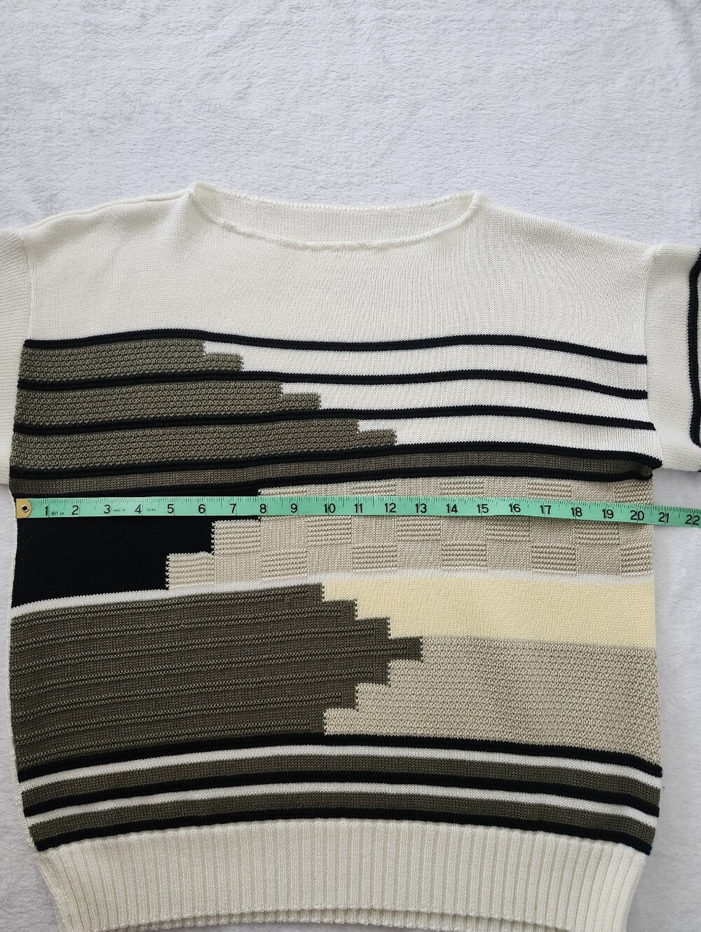 Geometric Block Knit Short Sleeve Top Earth Tone Retro Minimalist Sweater Medium - Picture 5 of 8